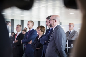 Charles Michel and Jan Jambon congratulate Catherine De Bolle at Europol headquarters in The Hague