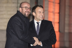 Premierminister Michel mit dem französischen Präsidenten Emmanuel Macron