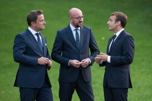 Working meeting between the Prime Minister of Luxemburg, Mr. Xavier Bettel, the President of the Republic of France, Mr. Emmanuel Macron and the Prime Minister of Belgium, Mr. Charles Michel